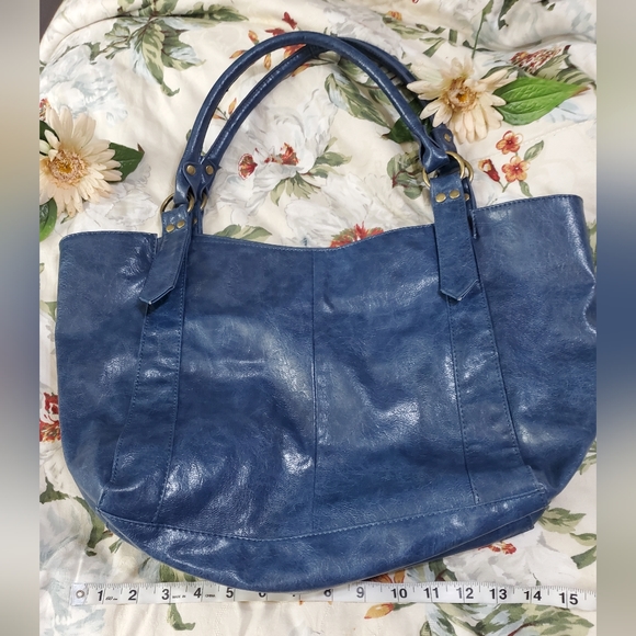 BRACIANO FAUX LEATHER LARGE TOTE EMBELLISHED color Blue whith golde stone - Picture 6 of 11